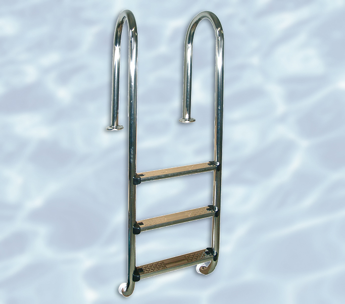 WEKA Pool-Einstiegsleiter aus Chromstahl | Befestigung am Pool-Technikhaus